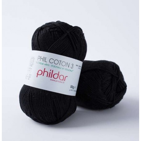 PHILDAR Fil à tricoter PHIL COTON 3 Noir