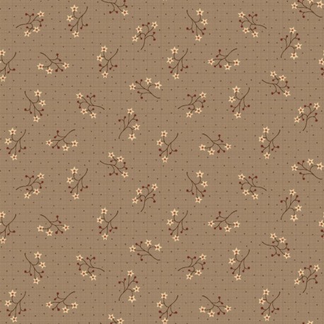 HENRY GLASS FABRICS - ON THE 12th DAY par Anni Downs 2492.38 Cocoa Starflower Sprigs